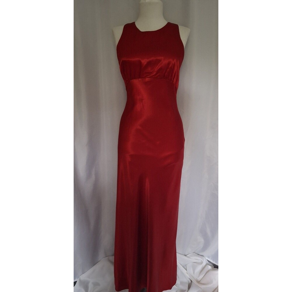 VTG Prom Dress Maxi Gown 7/8 90s Corset Satin Princess Empire Y2K Glam red
